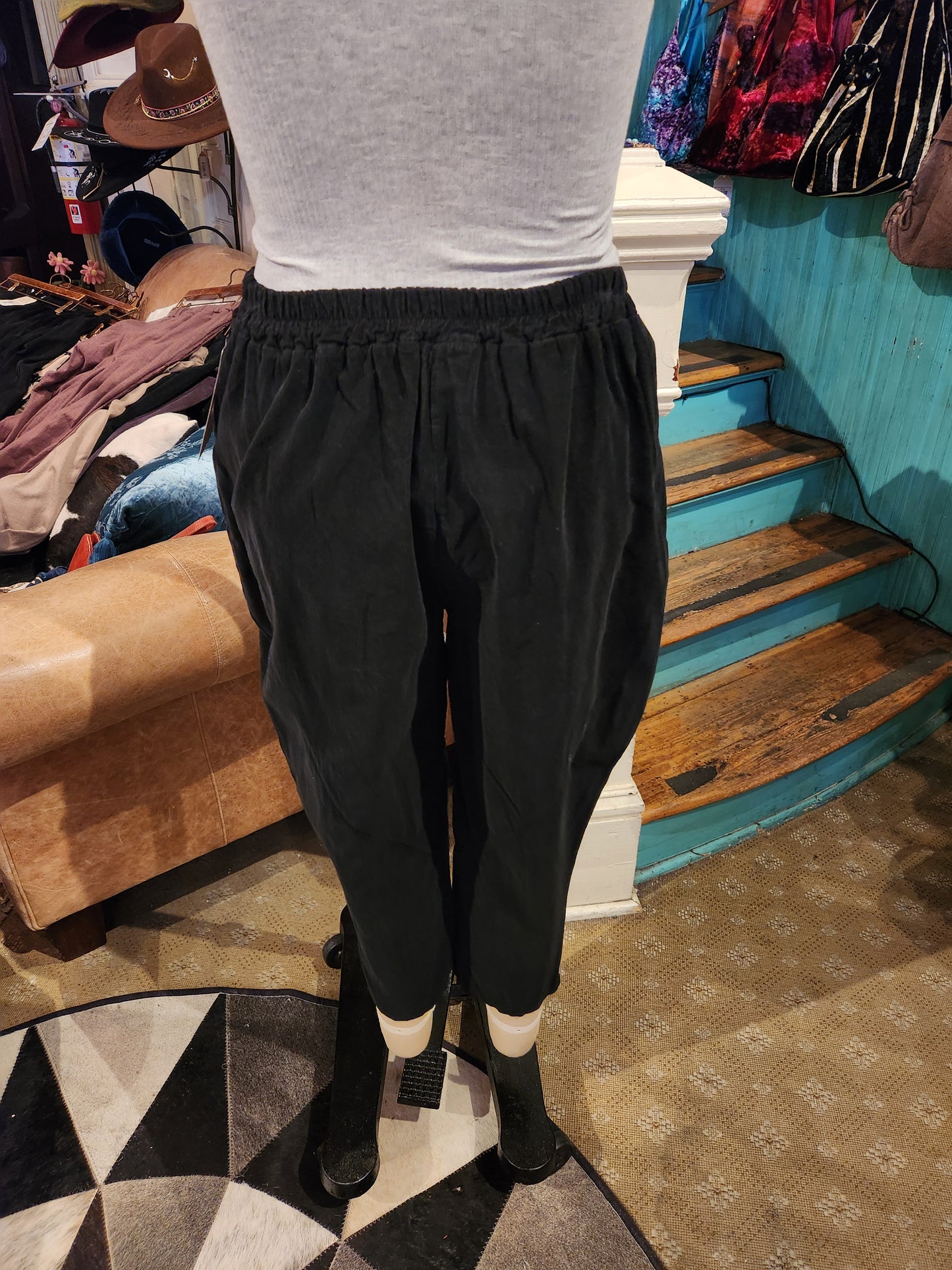 Corduroy Tapered Hem Pants - Black