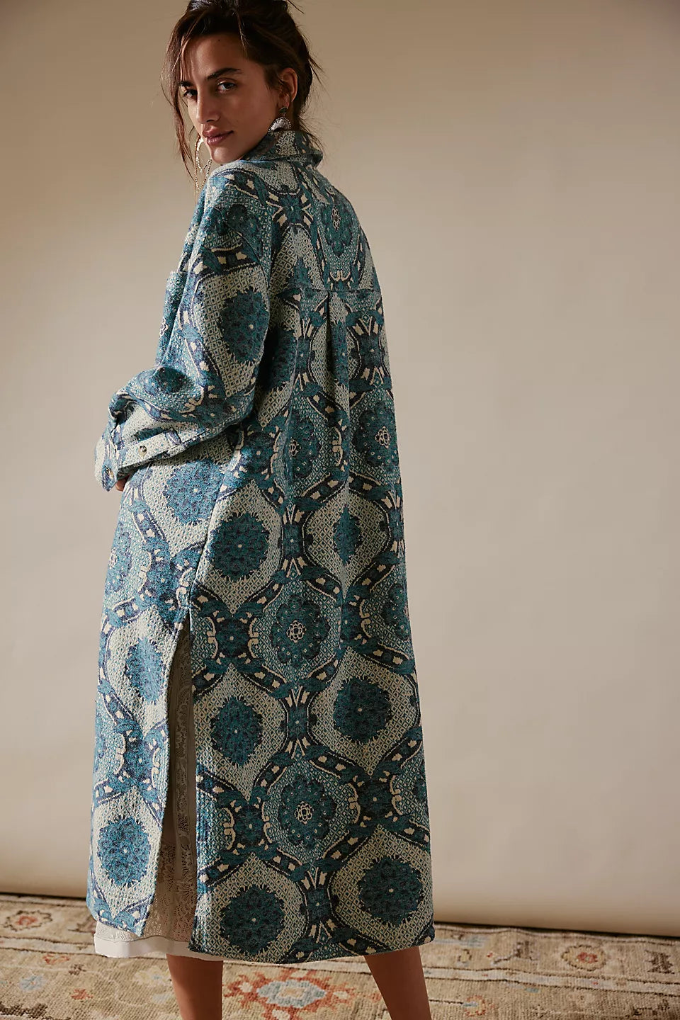 Brick Lane Jacquard Maxi Shirt Jacket - Blue Combo
