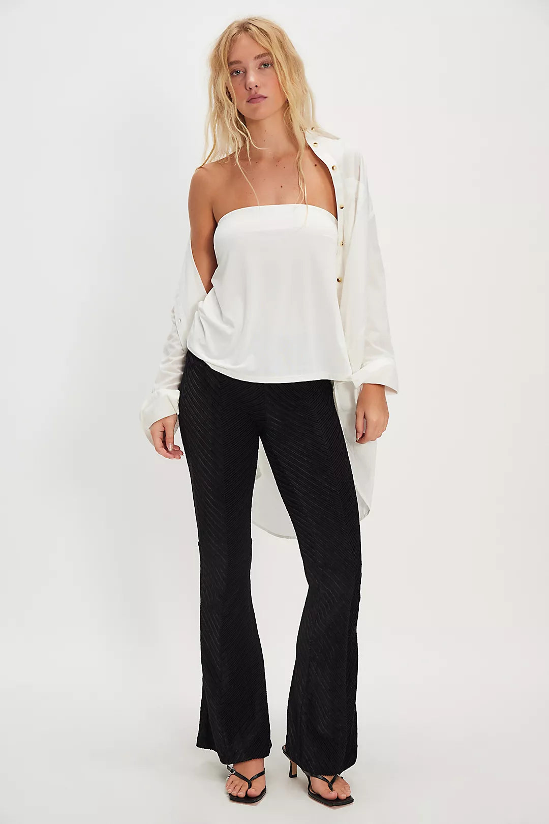 Penny Pull-On Velvet Flare Pants - Black