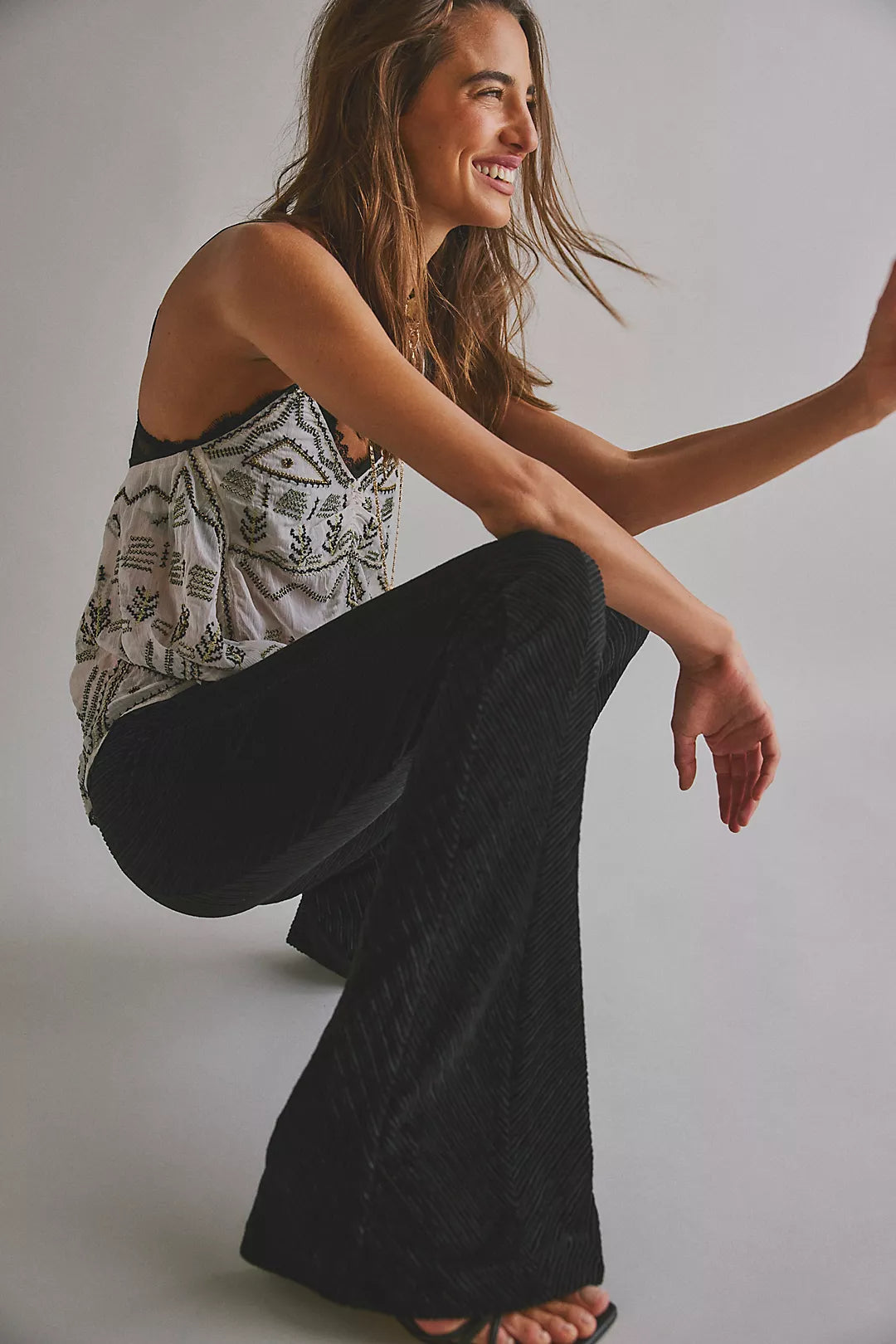 Penny Pull-On Velvet Flare Pants - Black
