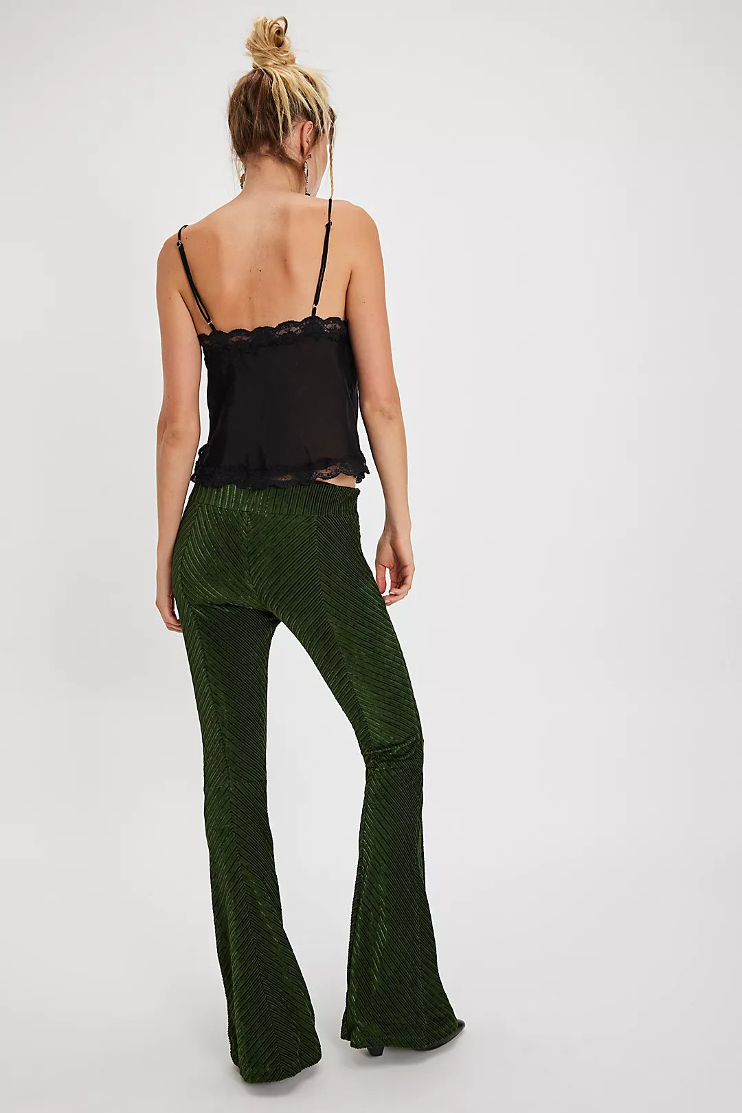 Penny Pull-On Velvet Flare Pants - Night Forest