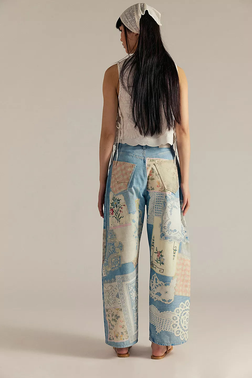 We The Free Barrel Illusions Printed Relaxed Jeans - Sky Combo