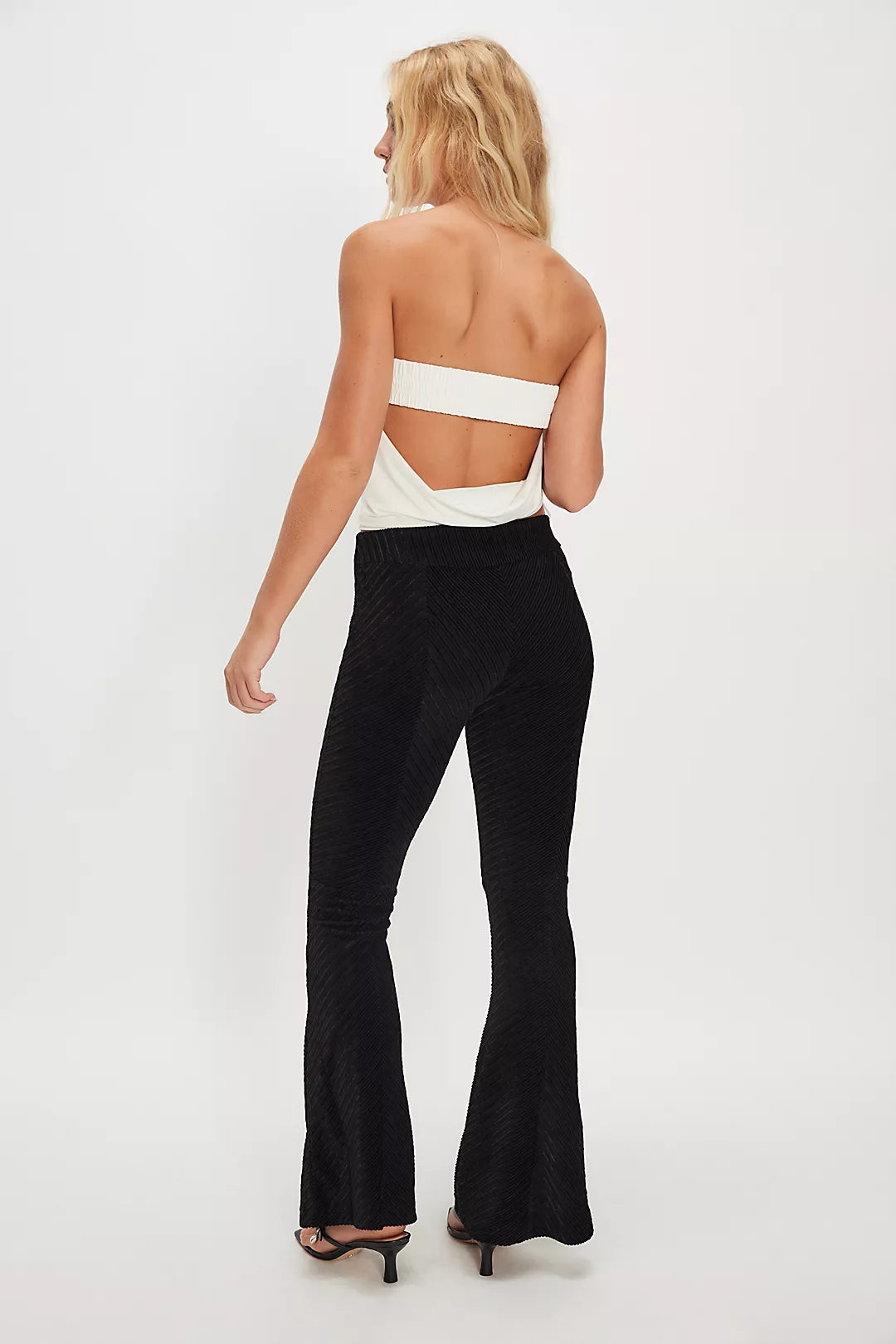 Penny Pull-On Velvet Flare Pants - Black