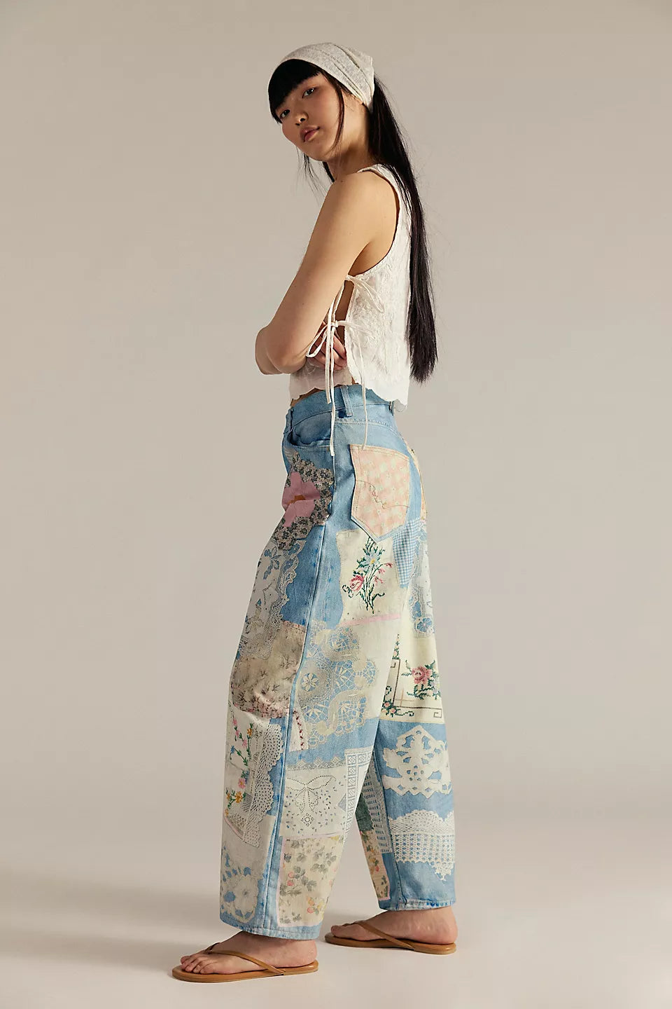 We The Free Barrel Illusions Printed Relaxed Jeans - Sky Combo