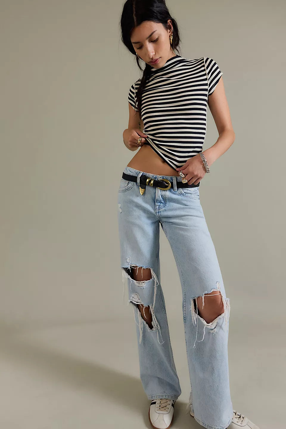 Lola Tee - Black & White Stripes