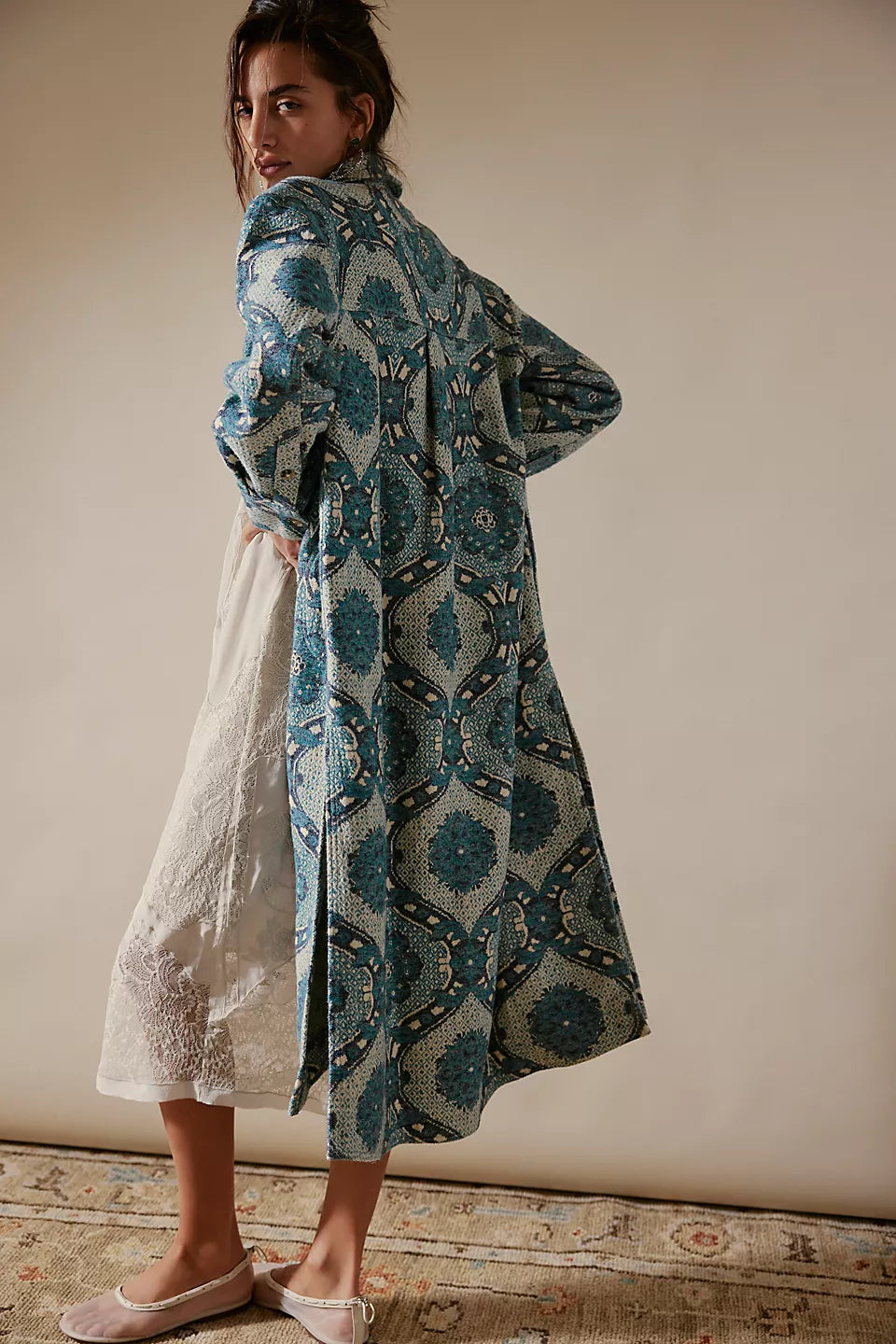 Brick Lane Jacquard Maxi Shirt Jacket - Blue Combo