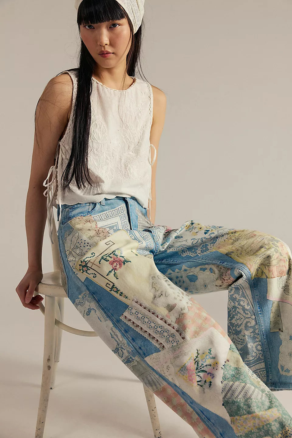 We The Free Barrel Illusions Printed Relaxed Jeans - Sky Combo