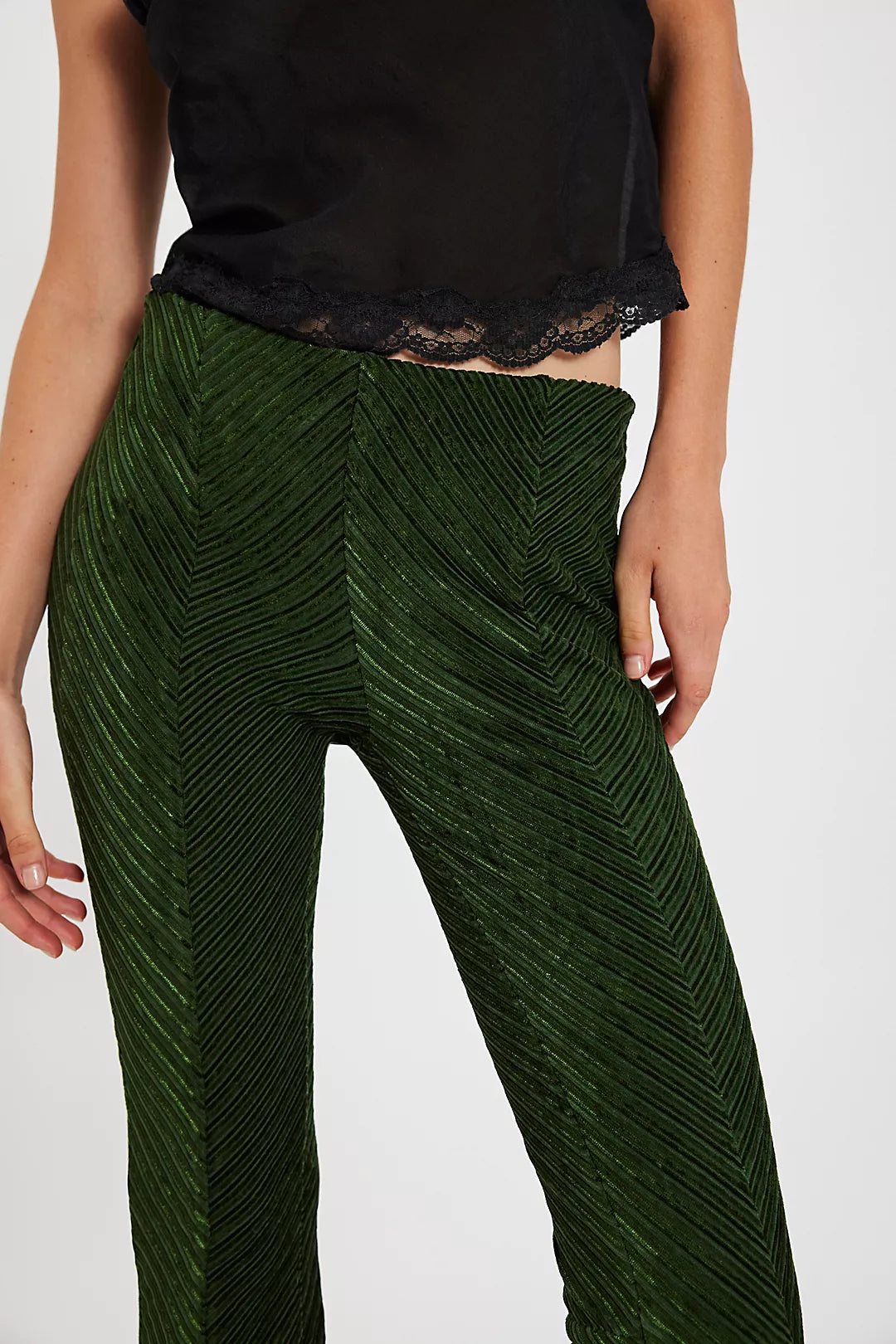 Penny Pull-On Velvet Flare Pants - Night Forest