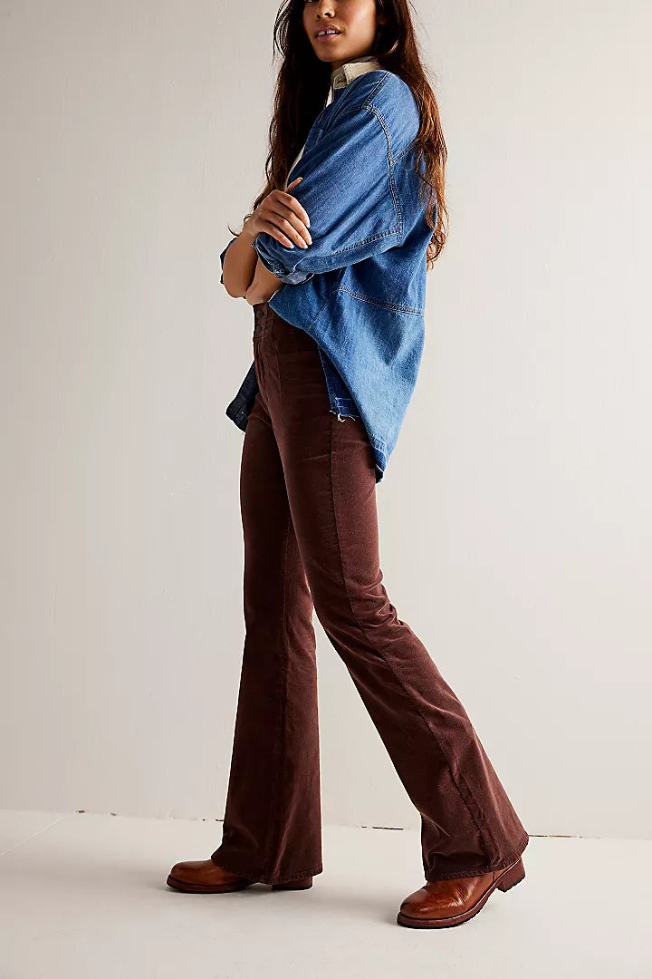 We The Free Jayde Cord Flare Jeans - French Roast - La De Da