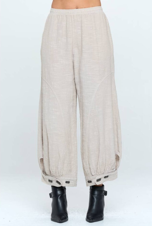 Taupe Harem Cotton Slub Pants - La De Da