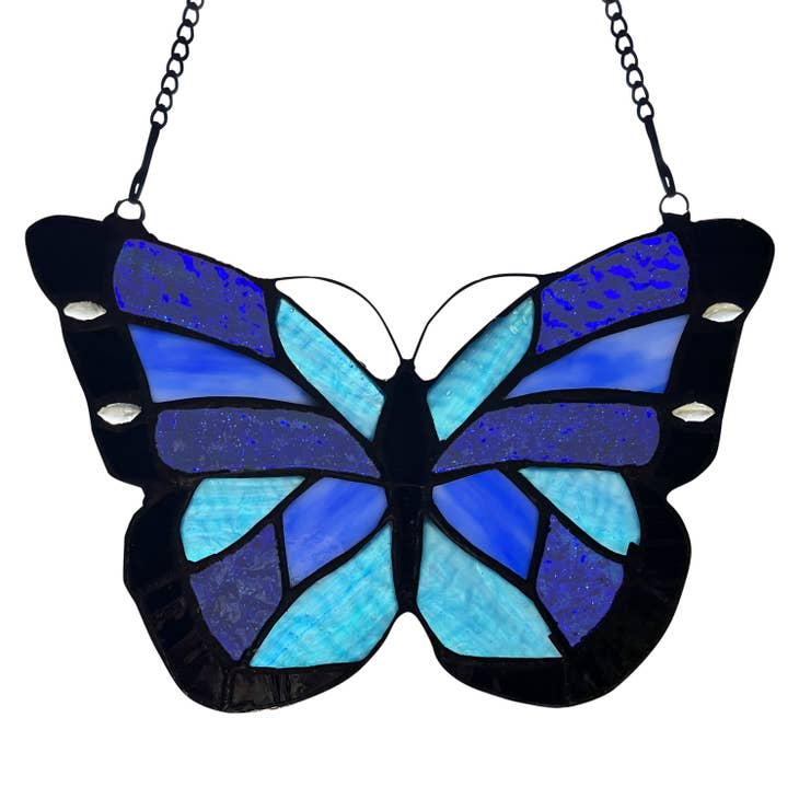 Cobalt Butterfly Stained Glass Window Panel - La De Da