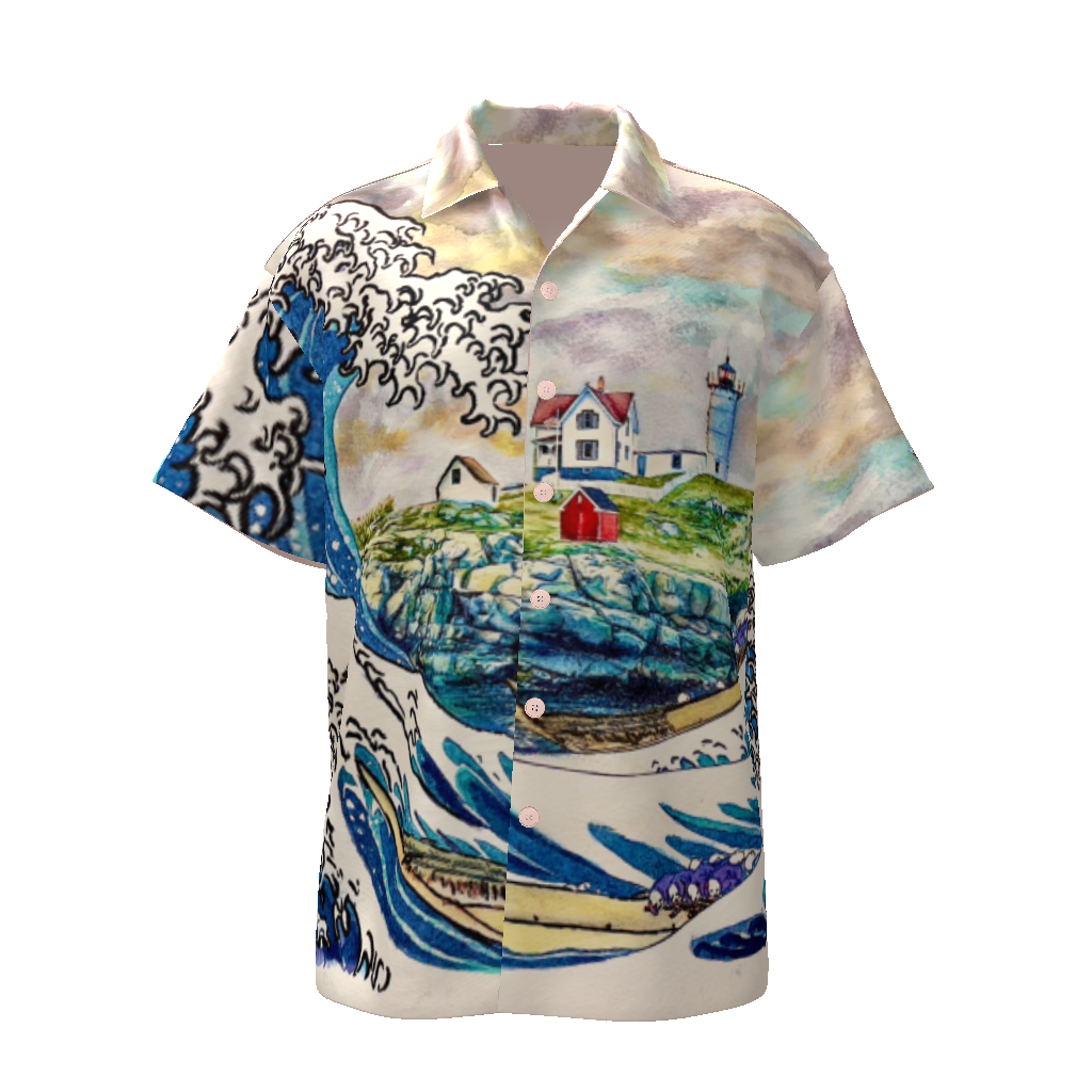 The Great Wave Off Nubble Lighthouse Button Up - La De Da