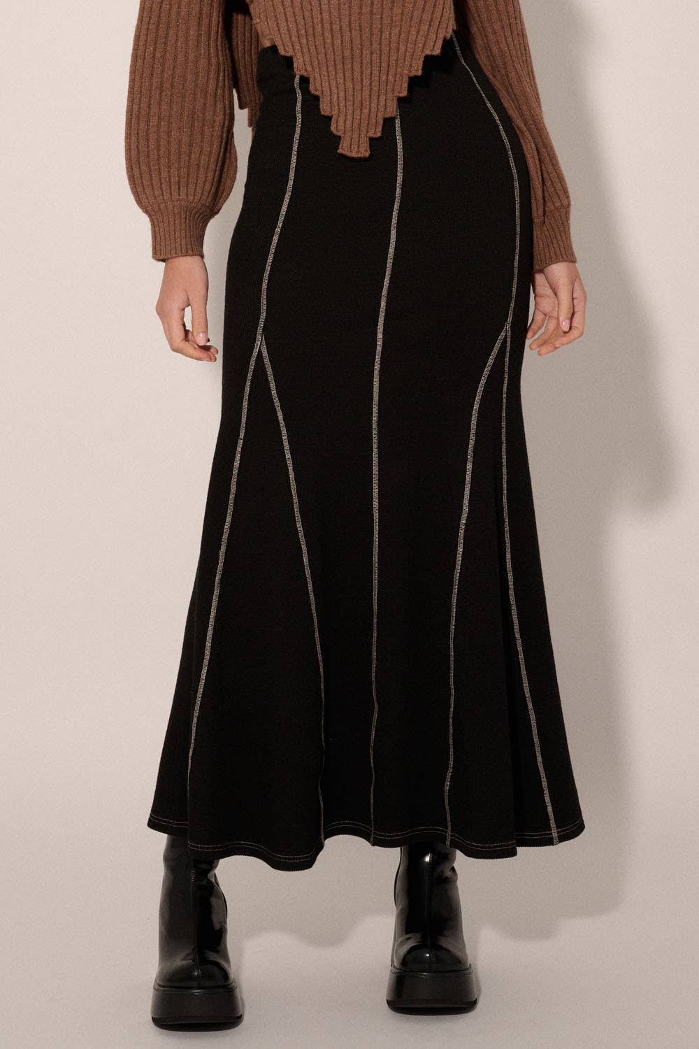 Solid Inverted Seam Flared Maxi Skirt - La De Da
