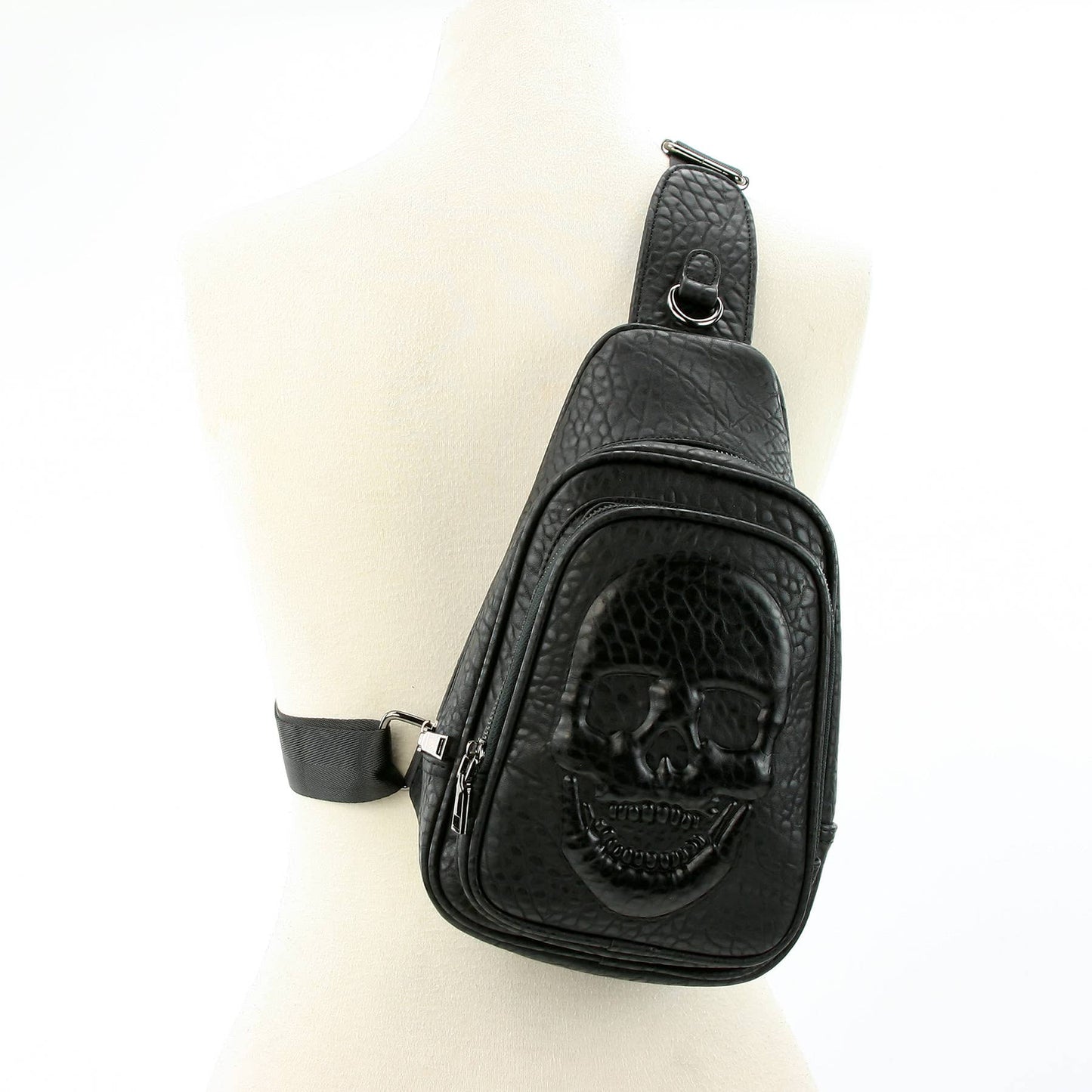 Skull Embossed Sling Bag in Vinyl - La De Da