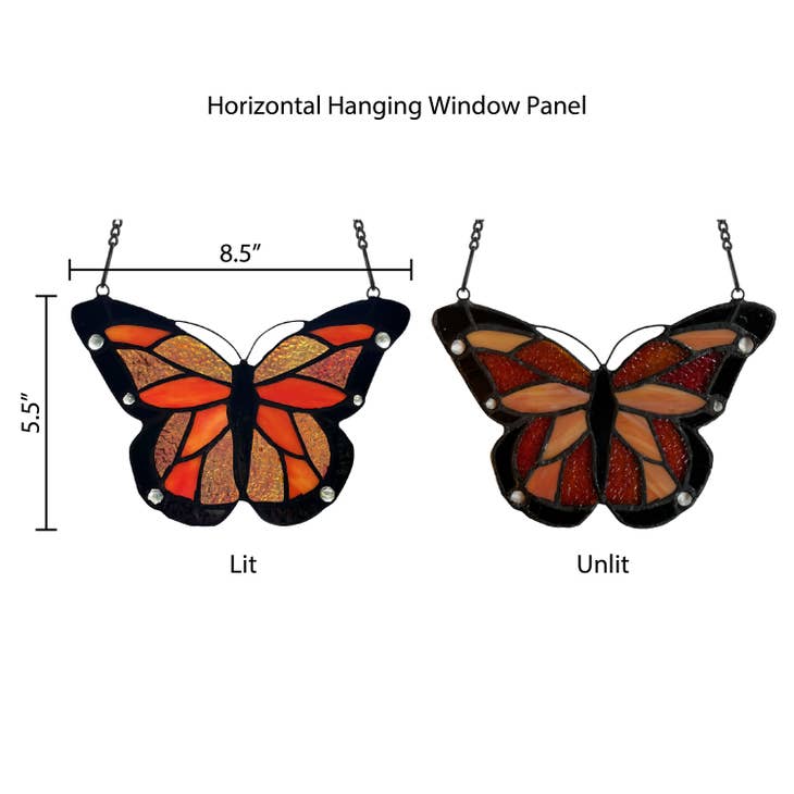 Orange Butterfly Stained Glass Window Panel - La De Da
