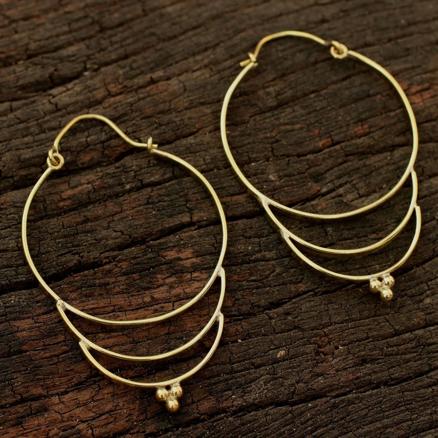 Brass Triple Drop Hoop Earrings - La De Da