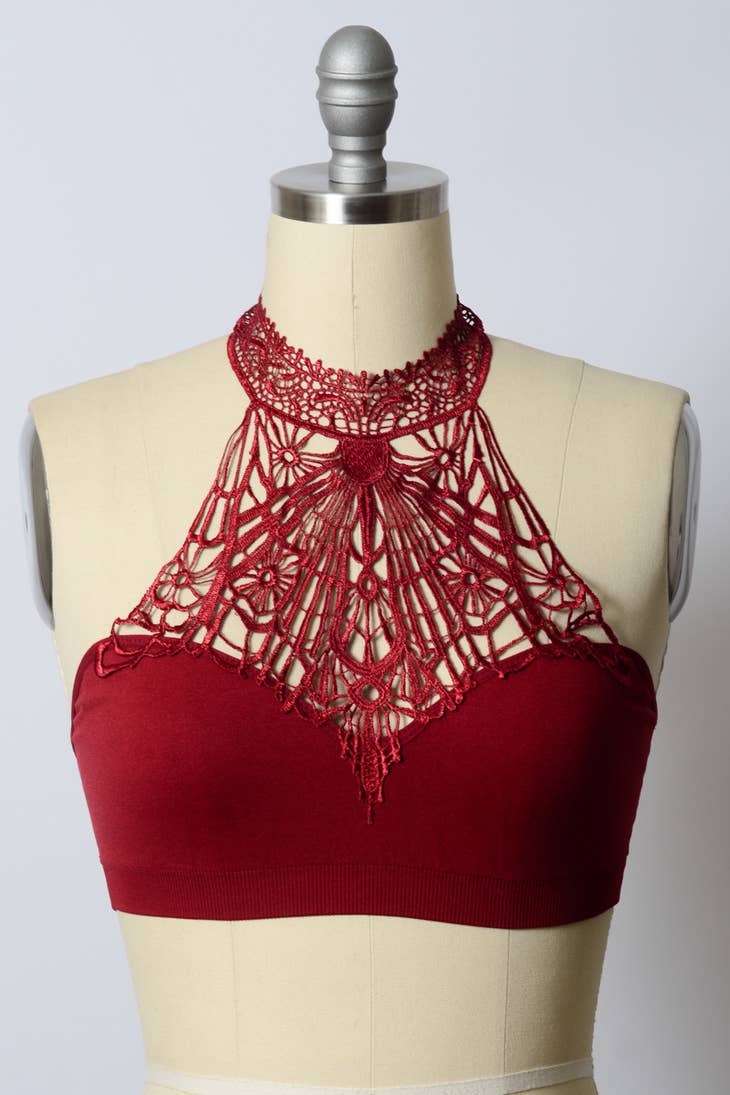 Red Baroque High Neck Bralette - La De Da