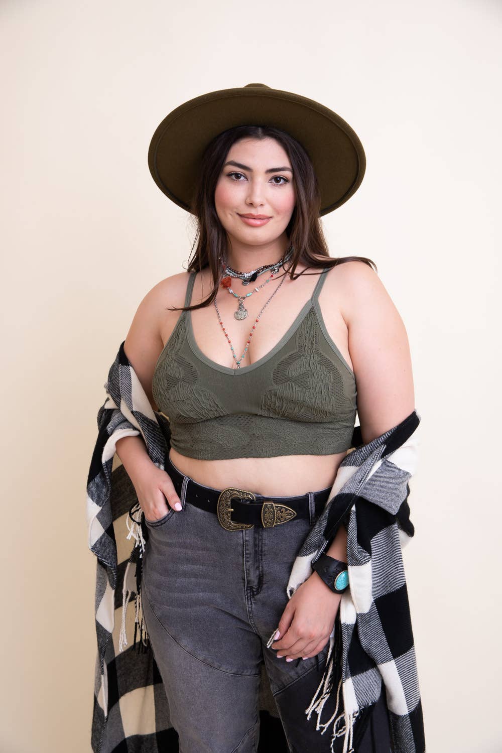 Olive Seamless Padded Textured Brami Plus Size - La De Da