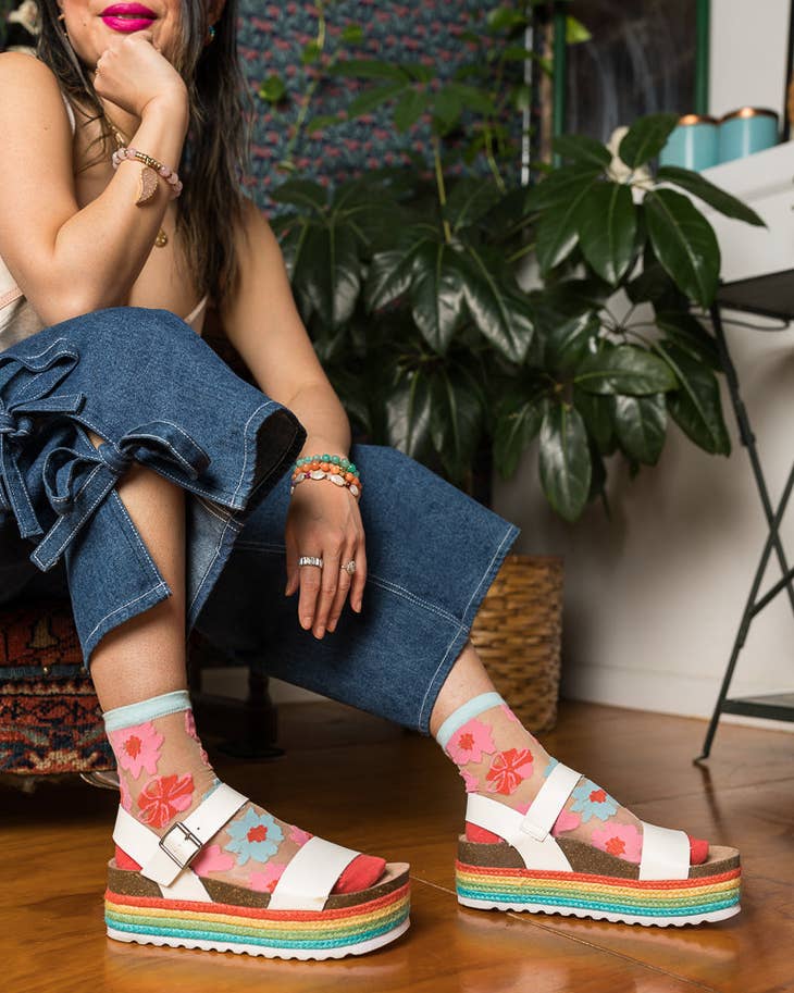 Ribbon Roses Sheer Ankle Sock - La De Da