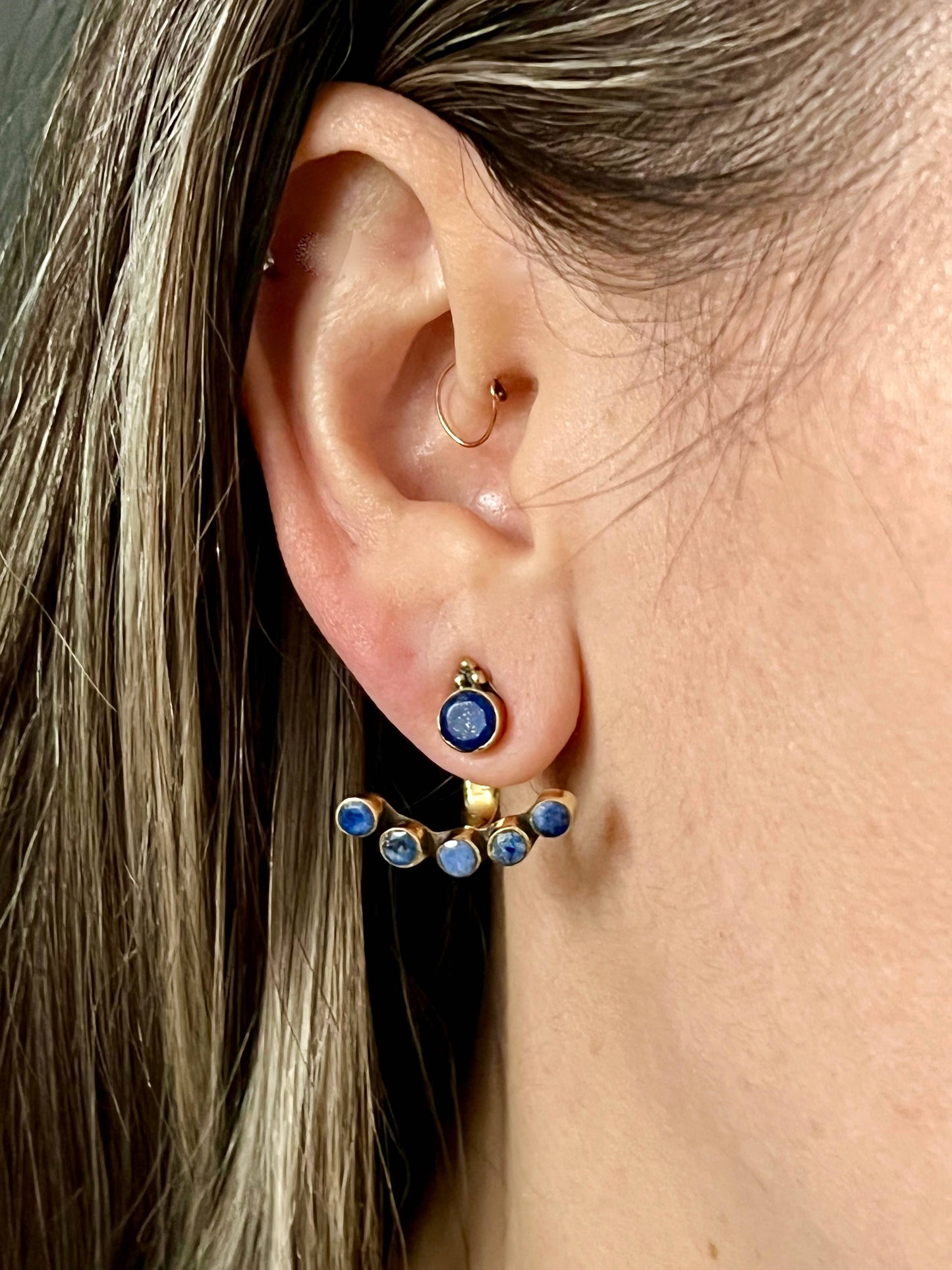 Brass & Lapis Ear Jackets - La De Da