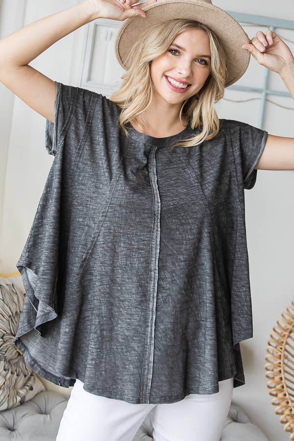 Charcoal Heathered Cut Edge Top - La De Da