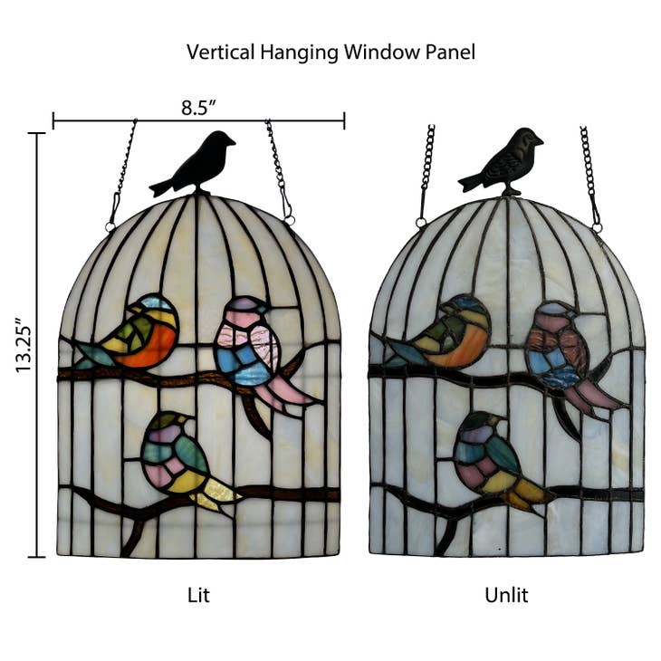 Bird Cage Stained Glass Window Panel - La De Da
