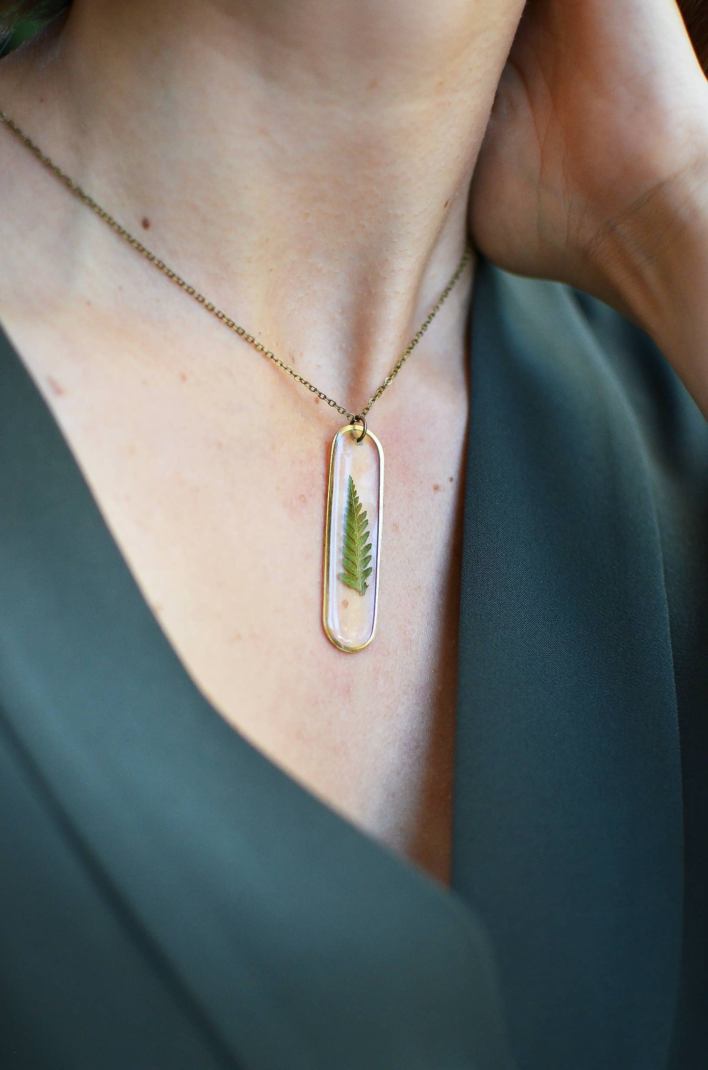 Fern Leaf Brass Bar Necklace - La De Da