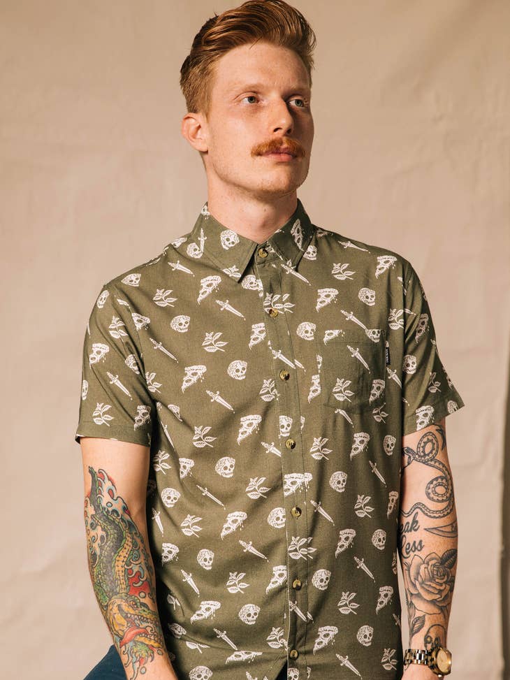Pizza Slayer Men's Casual Button Up - La De Da