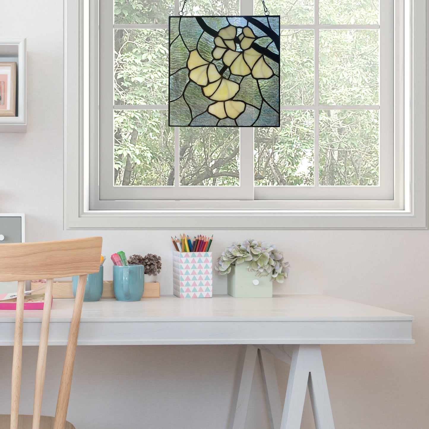 Gingko Leaf Stained Glass Window Panel - La De Da