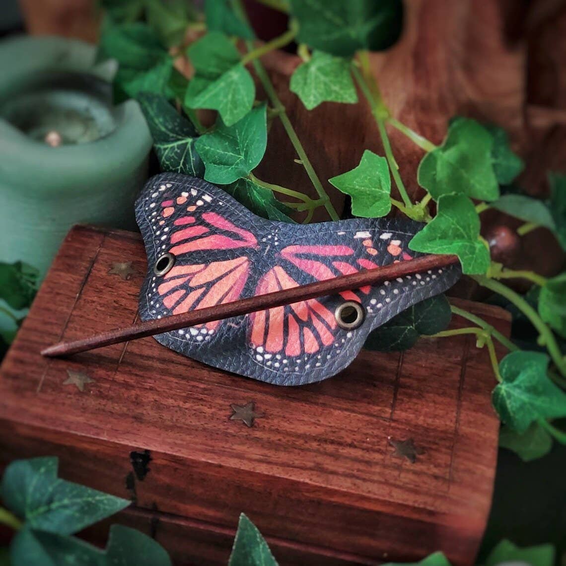 Monarch Butterfly Hair Barrette Vegan Leather cottagecore - La De Da