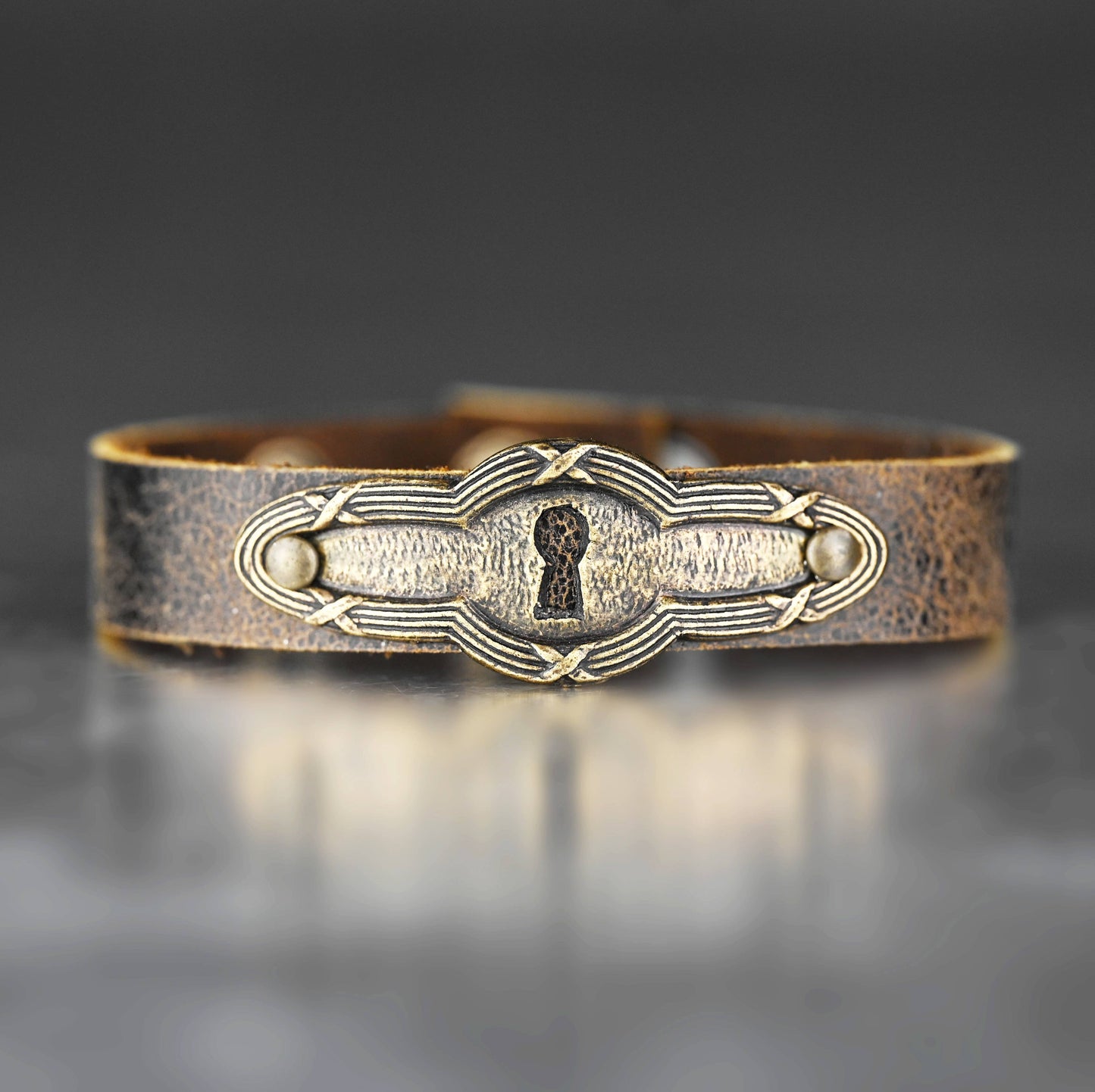 Unisex Leather Stacker Cuff w/ Vintage Cast Keyhole - La De Da