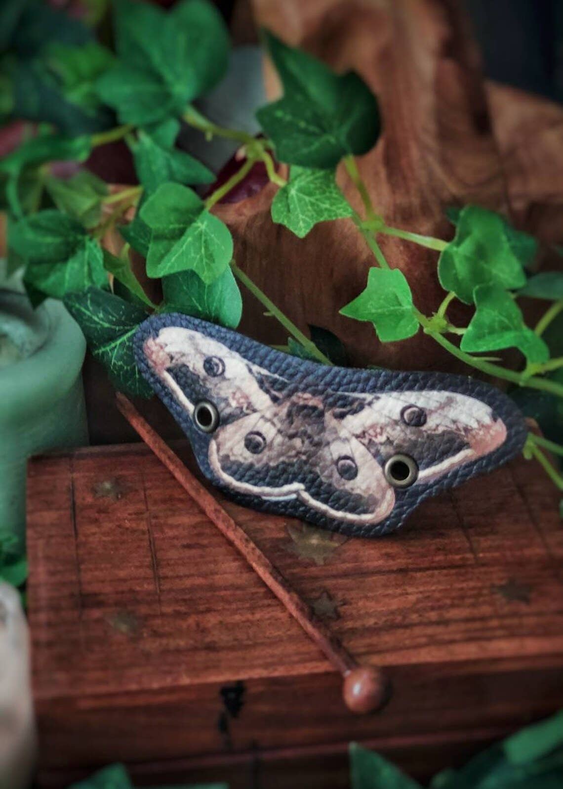 Emperor Moth Brown Hair Barrette Vegan Leather - La De Da