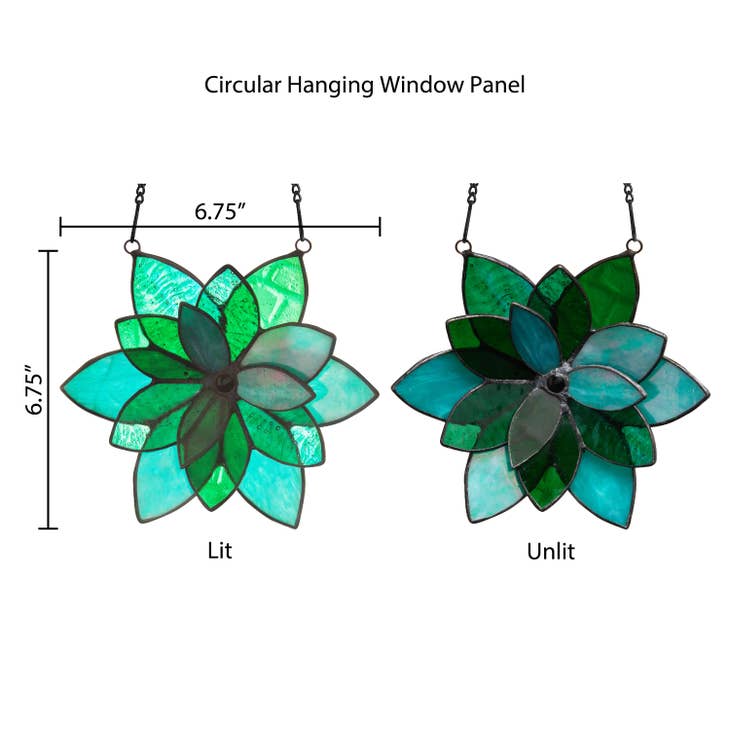 Blue and Green Flower Stained Glass Window Panel - La De Da