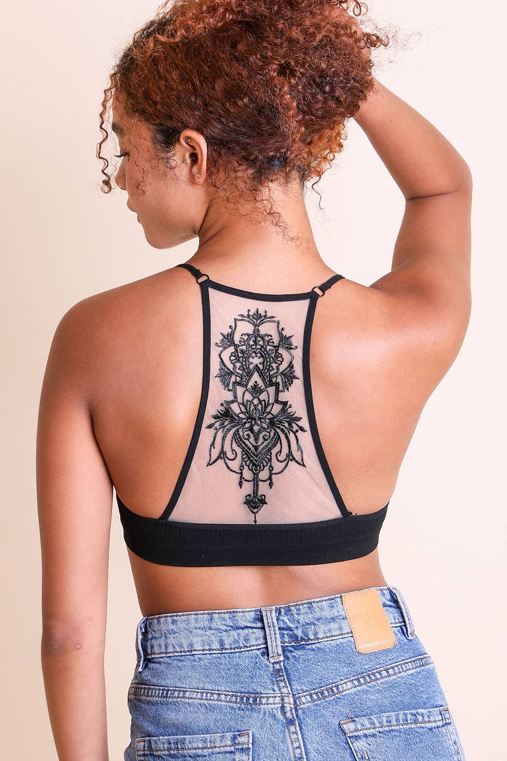 Tattoo Mesh Racerback Bralette Black - La De Da