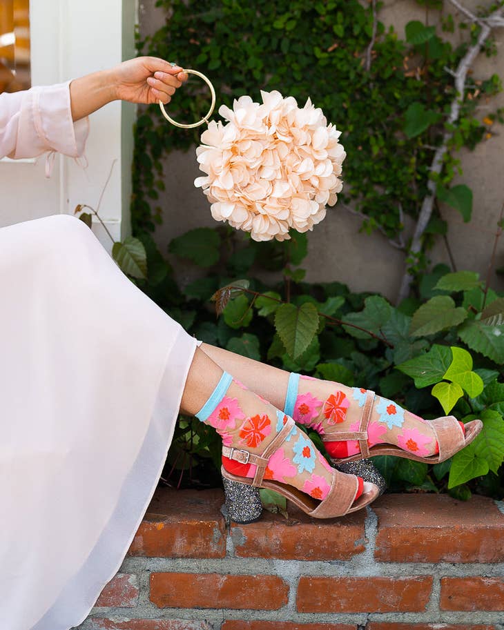 Ribbon Roses Sheer Ankle Sock - La De Da