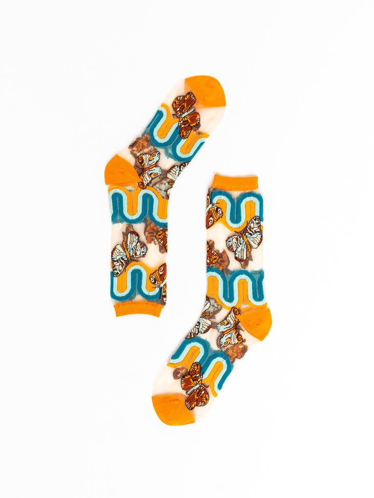 70s Rainbow Butterfly Sheer Crew Sock - La De Da