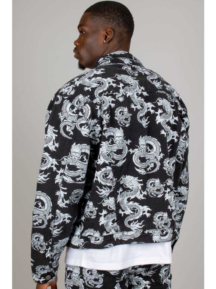 Dragon Print Oversized Trucker Jacket - La De Da