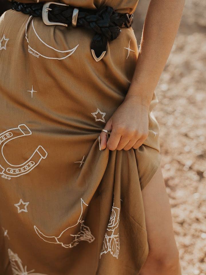Embroidered, Khaki Slip Dress - La De Da