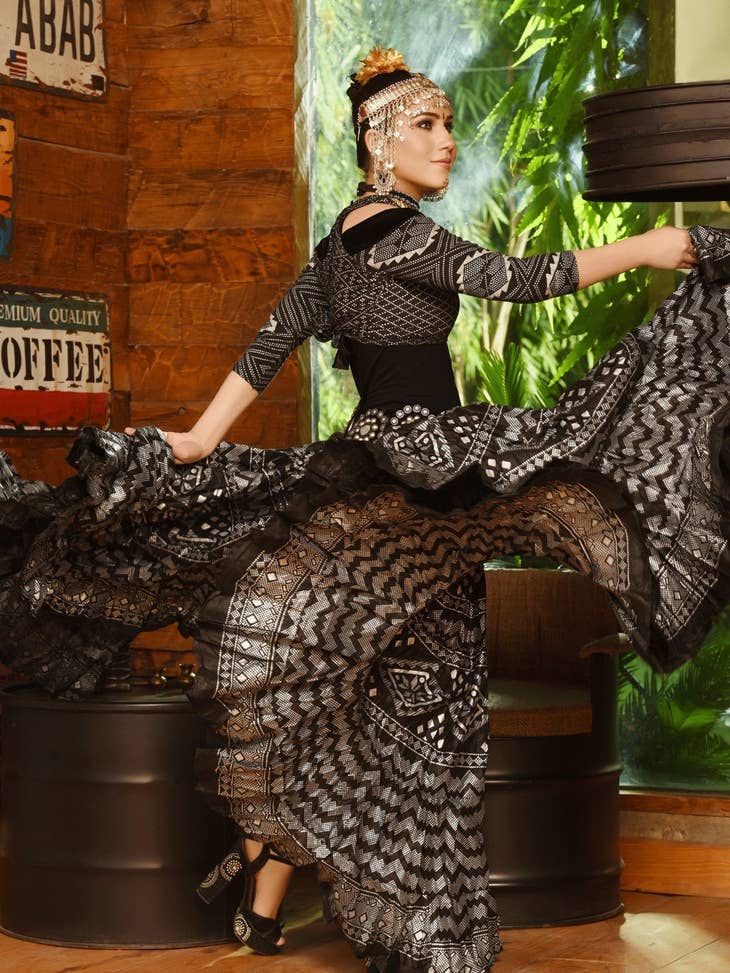 Silver Block Print Assuit Skirt - La De Da