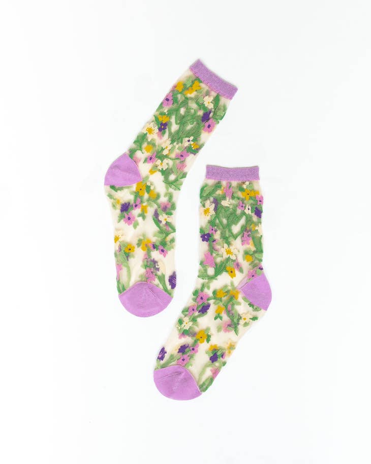 Heart Floral Sheer Crew Sock - La De Da