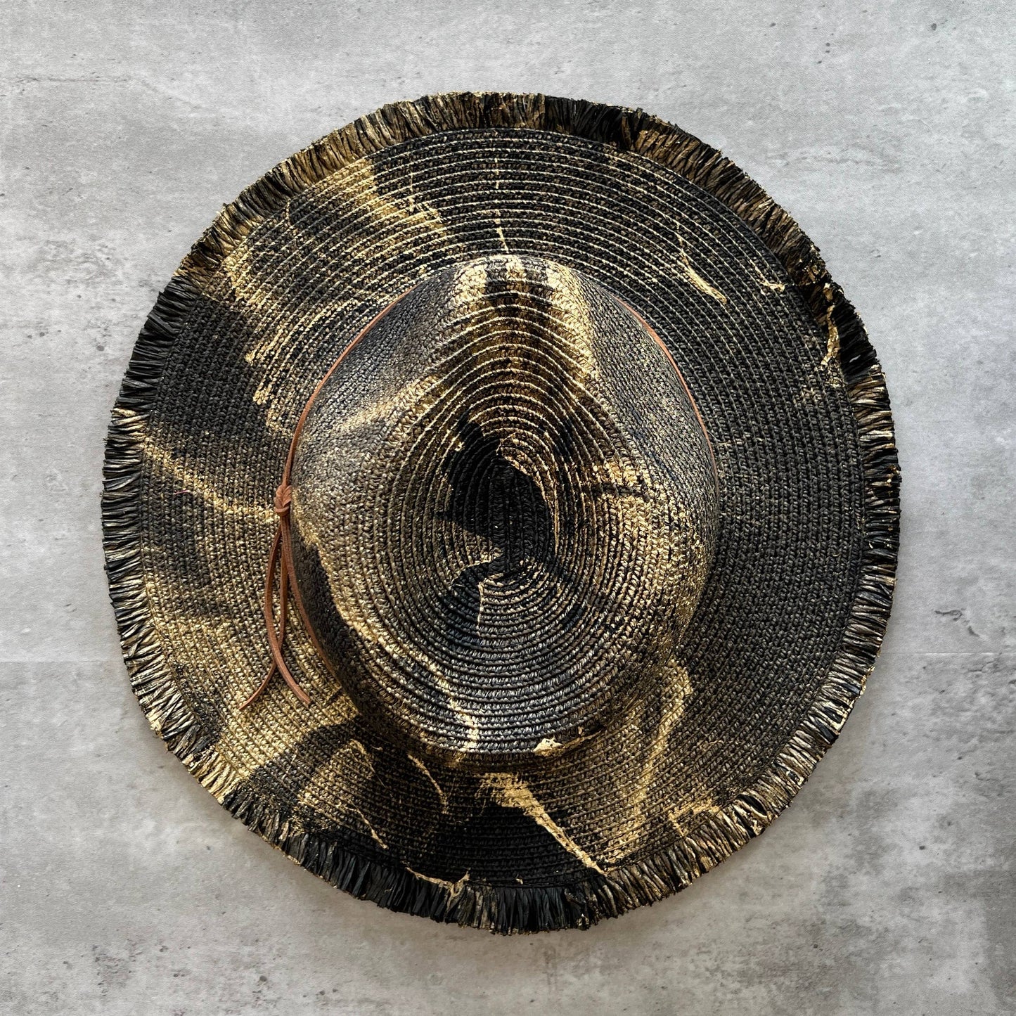 Black Marbled Straw Fringe Hat - La De Da