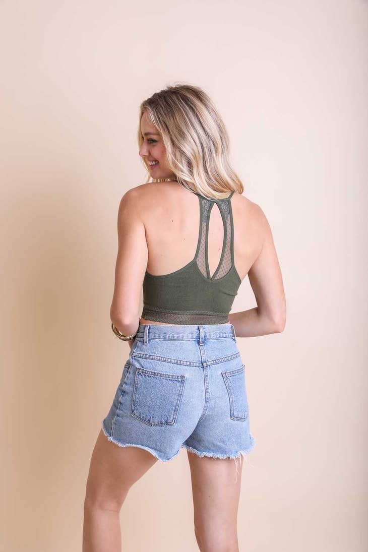 Olive Longline Bralette With Dot Mesh - La De Da