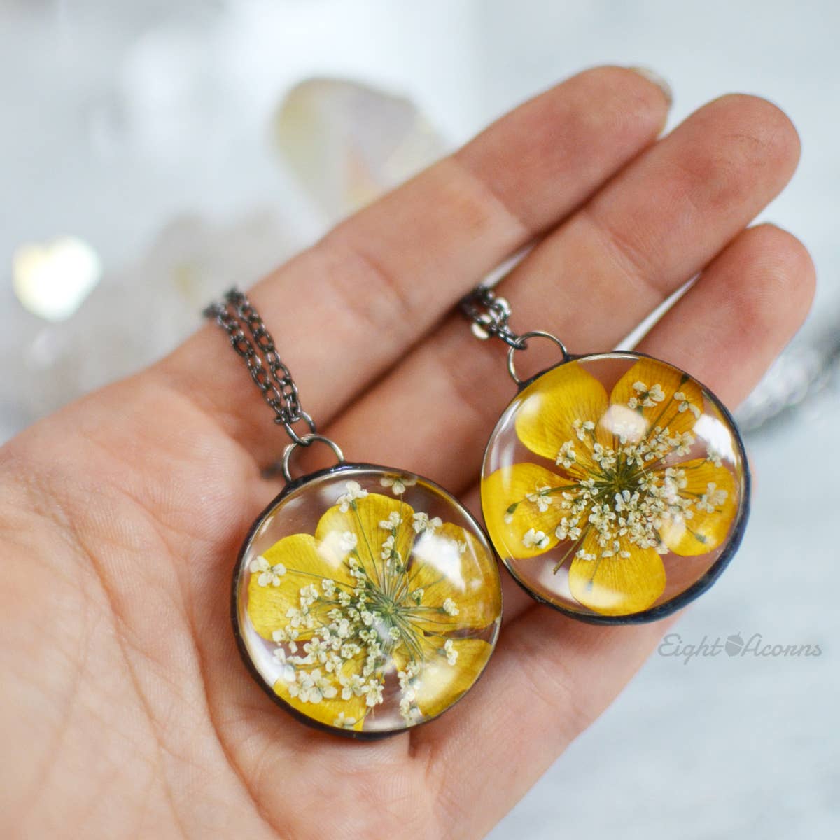 Buttercup glass pendant/ Real flower jewelry - La De Da