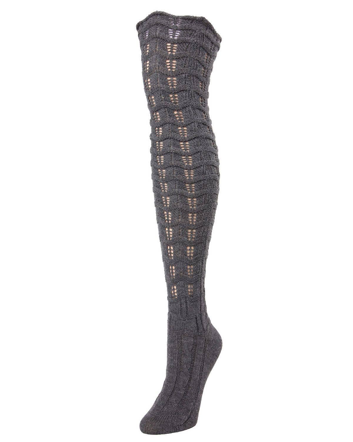 MeMoi Chevron Stripe Chunky Knit Over-The-Knee Warm Socks - OS / Dark Gray Heather