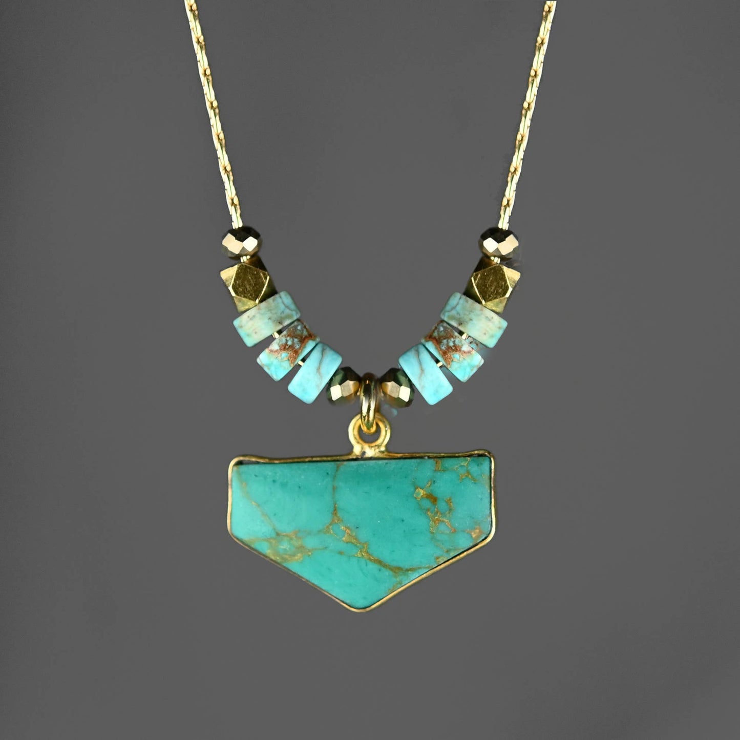 Half Shield Turquoise & Turquoise Jasper Necklace - La De Da