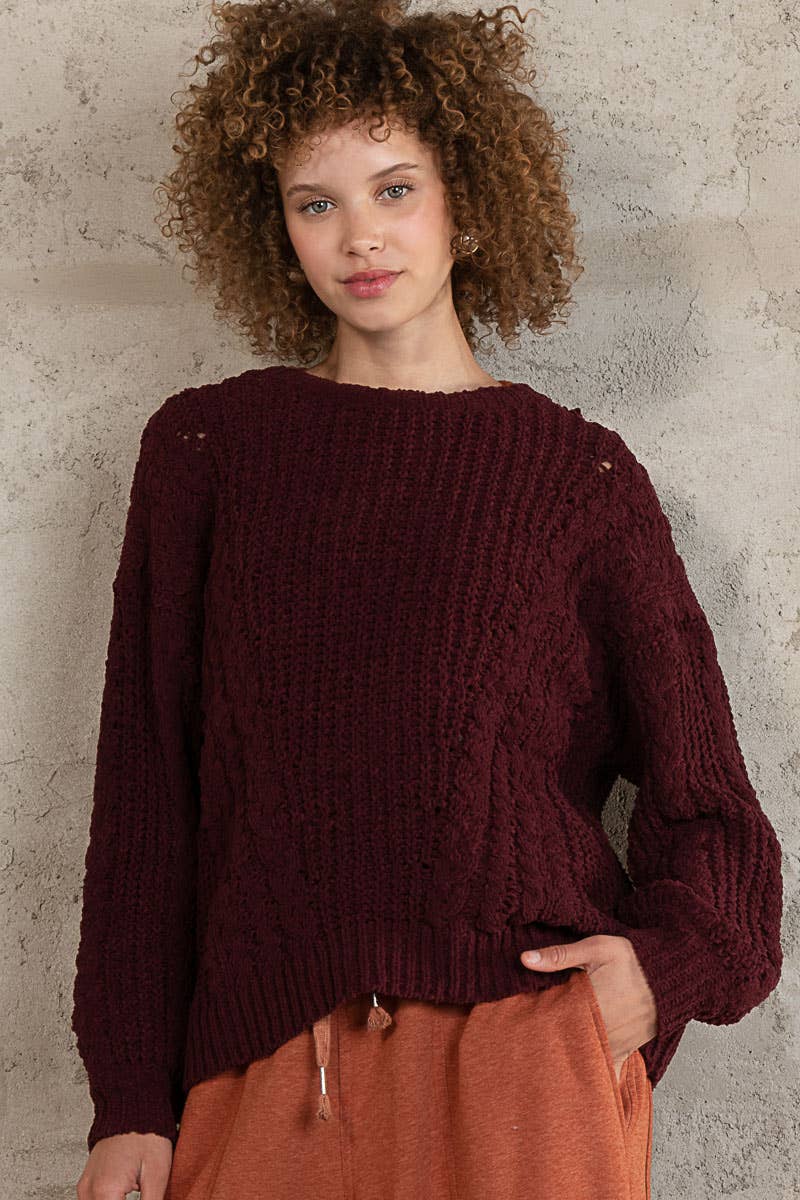 POL Clothing Women's Oversized Cable Knit Chenille Sweater – Shop