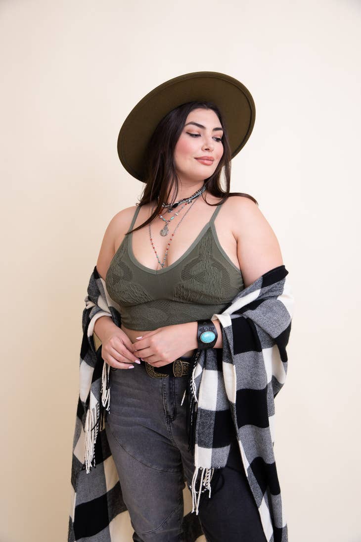 Olive Seamless Padded Textured Brami Plus Size - La De Da