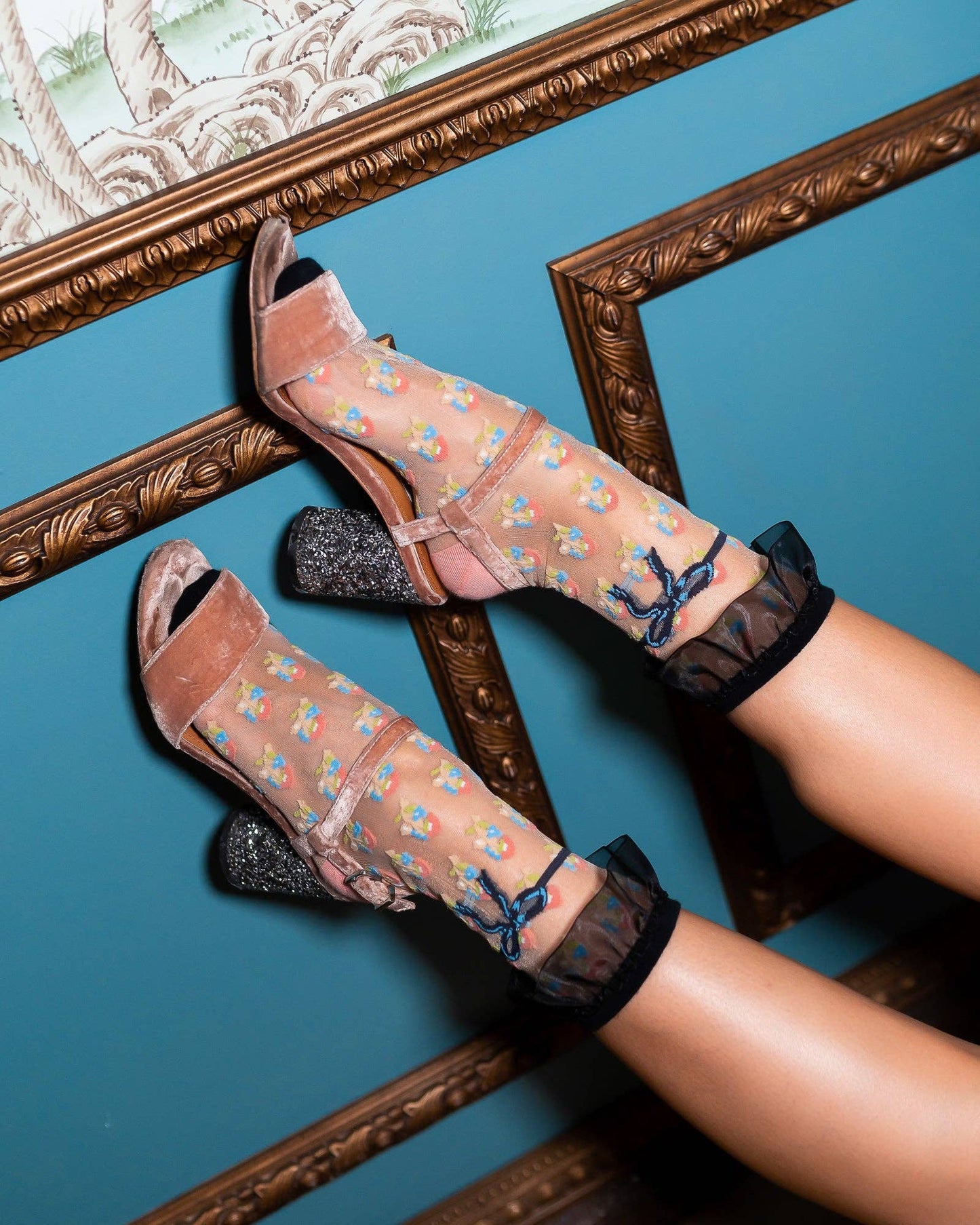 Repeat Floral Ruffle Sheer Crew Sock - La De Da