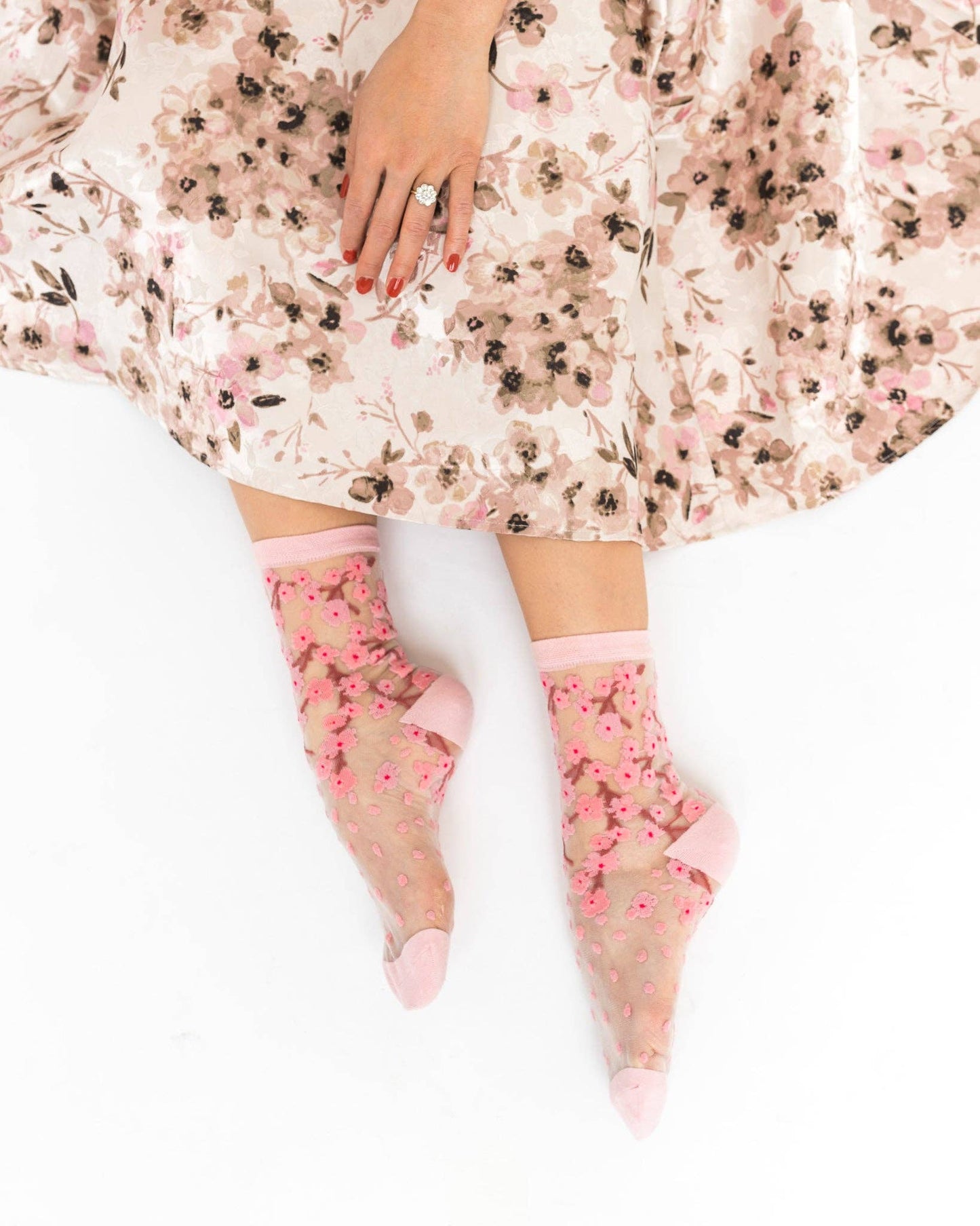 Cherry Blossom Sheer Crew Sock - La De Da