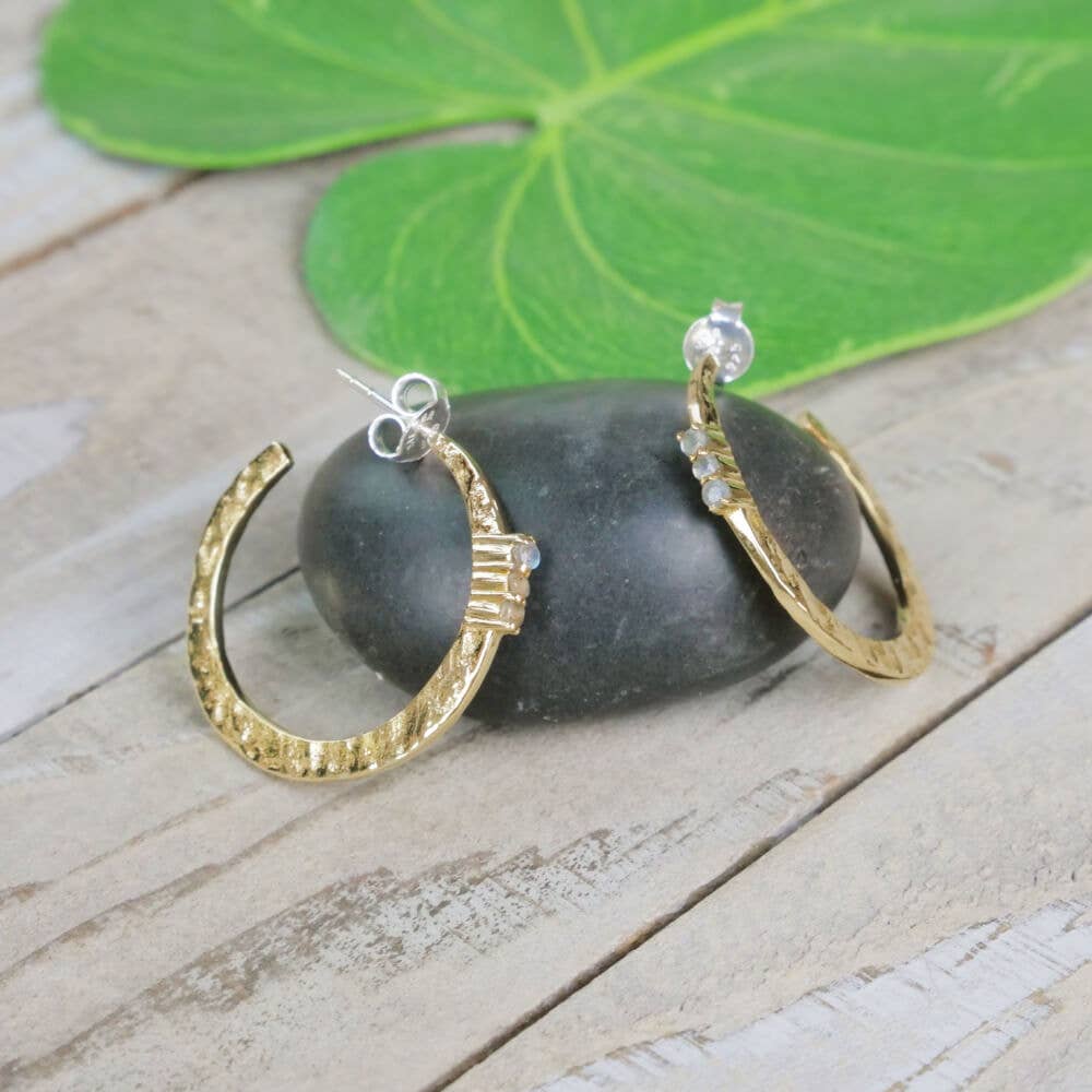 Brass & Labradorite Hoop Earrings - La De Da